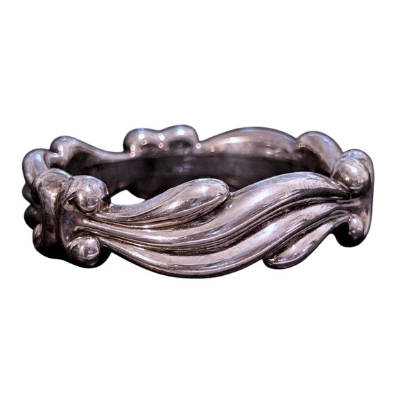 Jewelry - Vintage Brutalist Sterling Silver Sculptural Wave Bangle Bracelet Statement Cuff